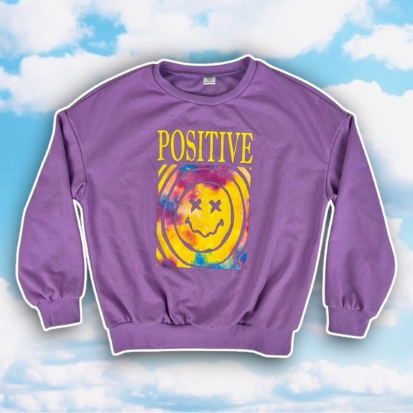 ❤️ NWOT SHEIN Kids Positive Graphic Crew Sweatshirt Smiley Face Positivity Happy - Picture 1 of 9